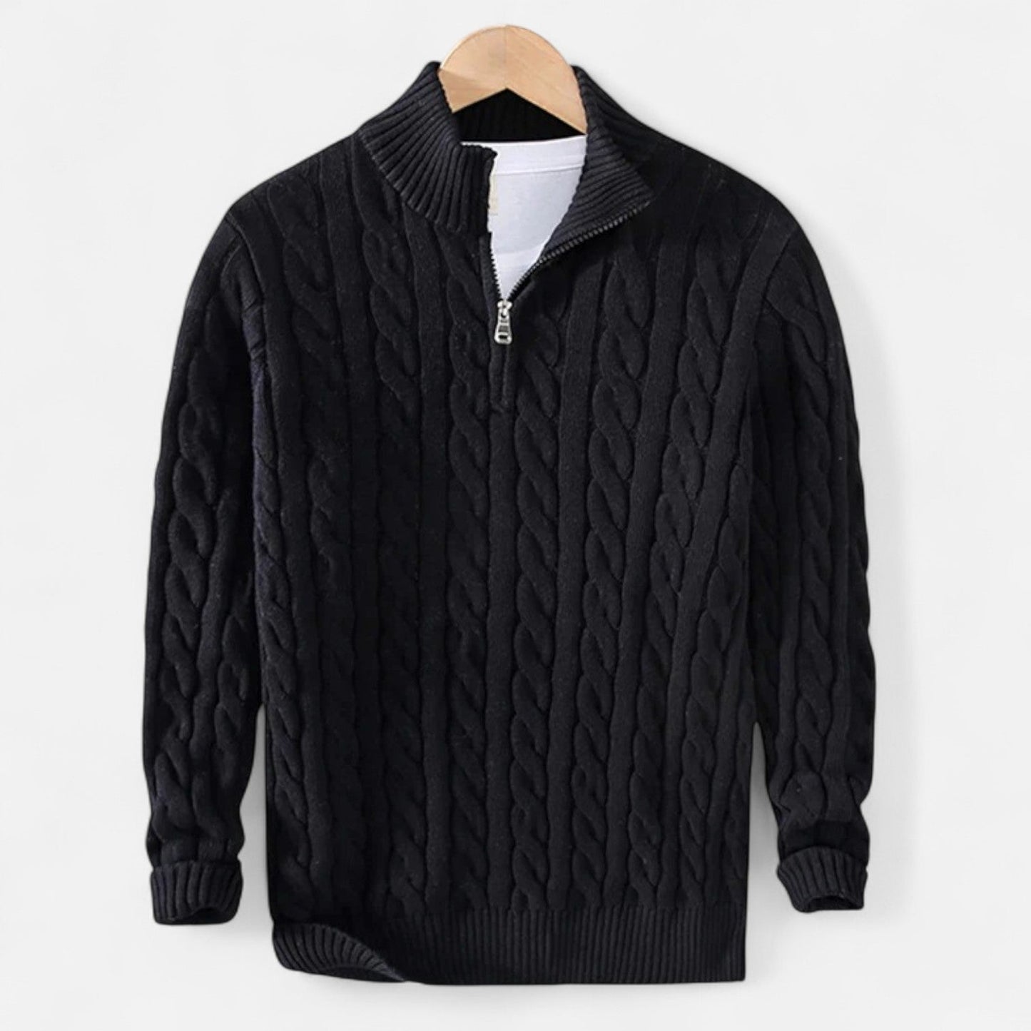 Lavie Moda | Verbier Half Zip – Pull Demi-Zip Homme, Col Zippé, Maille Torsadée en Laine