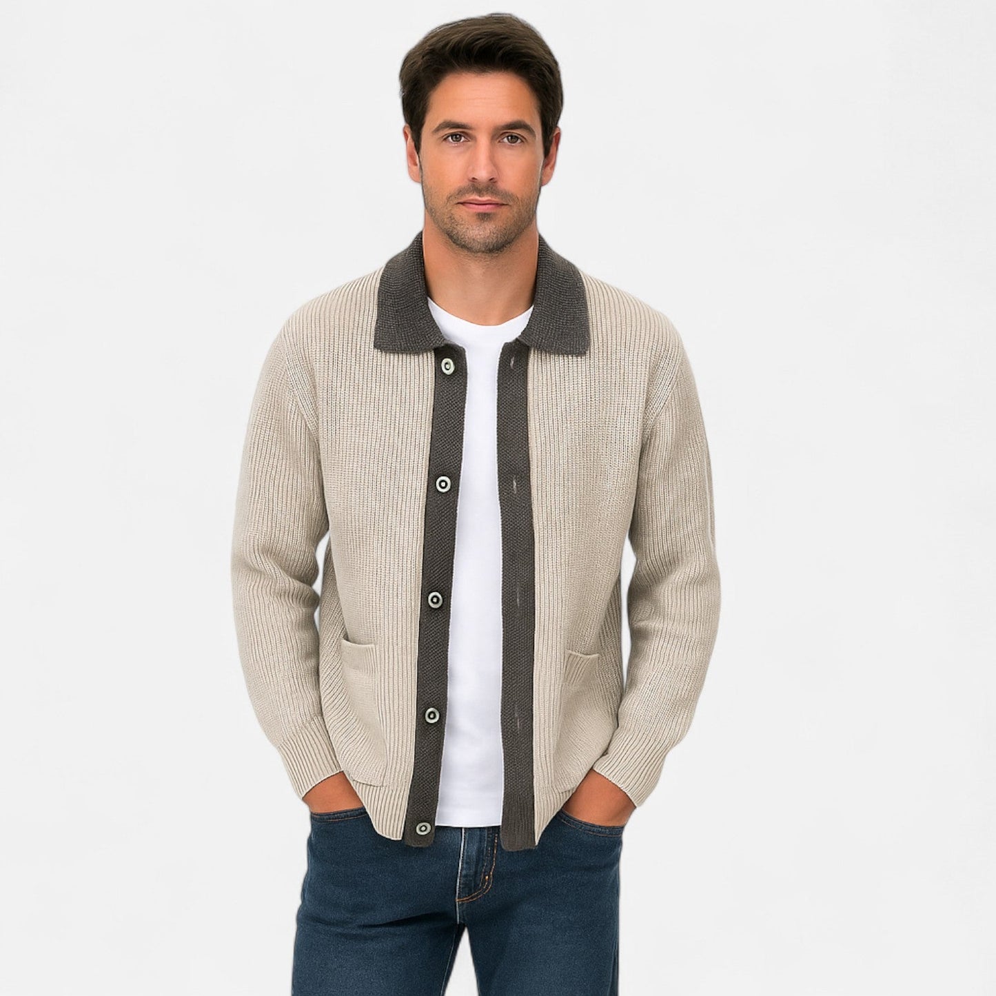 Lavie Moda | Inverness Cardigan – Gilet Homme en Laine Mérinos Premium, Coupe Ajustée avec Poches Profondes