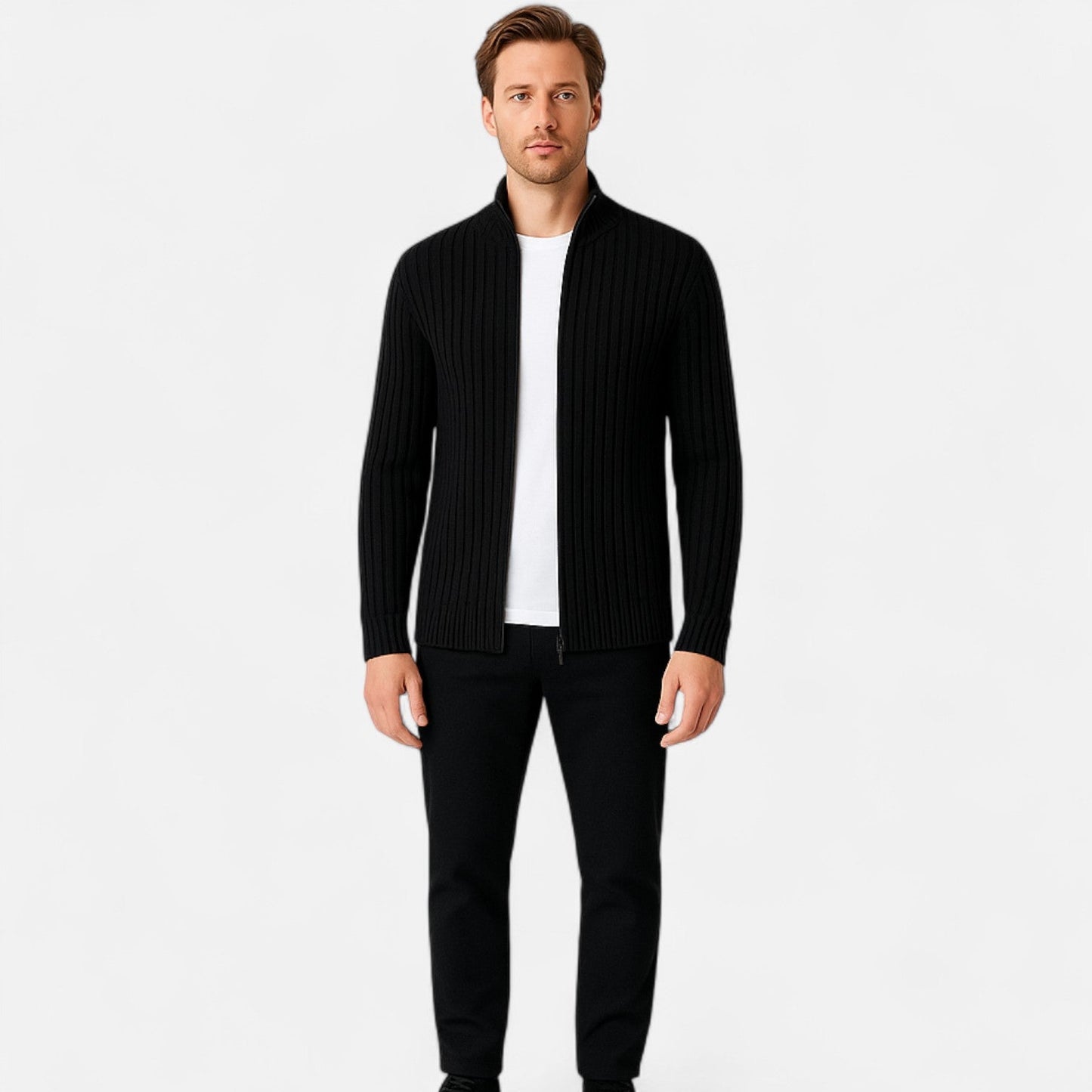Lavie Moda | Veste Homme en Maille Torsadée – Mélange de Laine en Bleu Marine, Gris, Noir ou Beige, Coupe Moderne pour l’Hiver