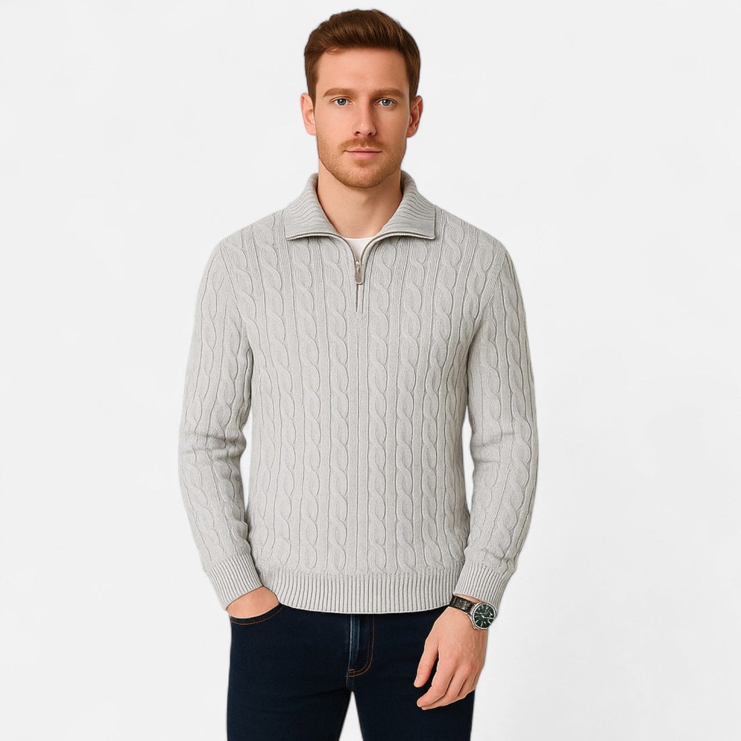 Lavie Moda | Verbier Half Zip – Pull Demi-Zip Homme, Col Zippé, Maille Torsadée en Laine