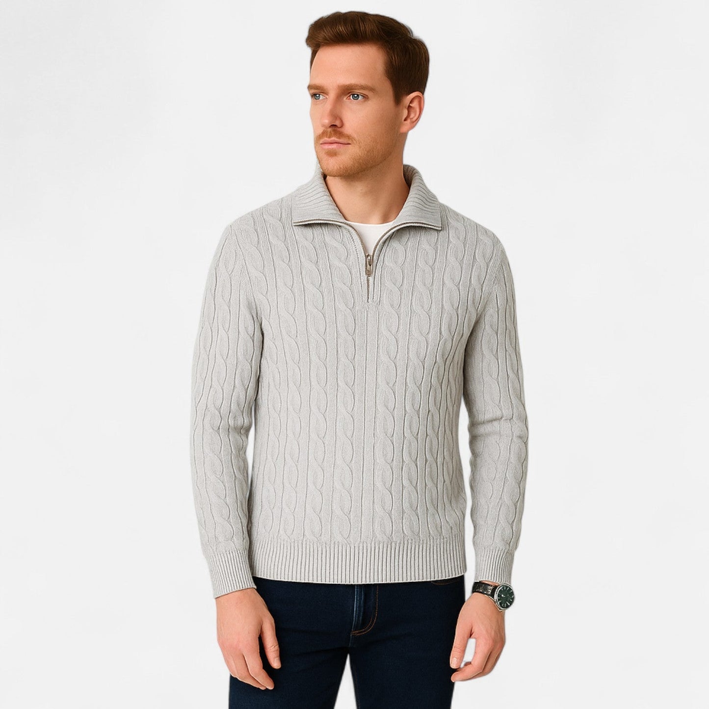 Lavie Moda | Verbier Half Zip – Pull Demi-Zip Homme, Col Zippé, Maille Torsadée en Laine