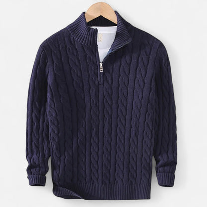 Lavie Moda | Verbier Half Zip – Pull Demi-Zip Homme, Col Zippé, Maille Torsadée en Laine