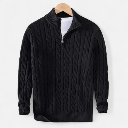 Lavie Moda | Verbier Half Zip – Pull Demi-Zip Homme, Col Zippé, Maille Torsadée en Laine