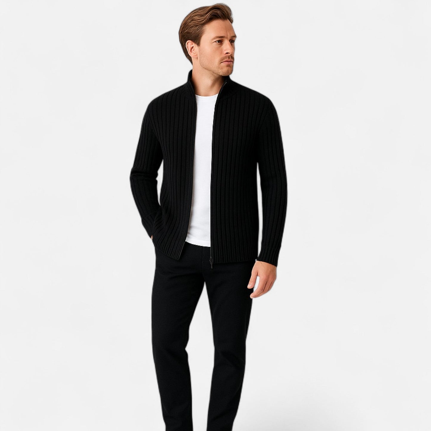 Lavie Moda | Veste Homme en Maille Torsadée – Mélange de Laine en Bleu Marine, Gris, Noir ou Beige, Coupe Moderne pour l’Hiver