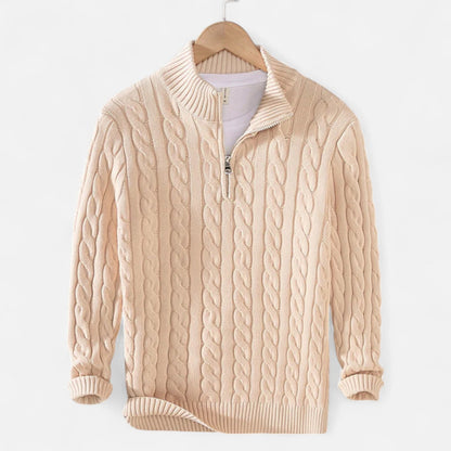 Lavie Moda | Verbier Half Zip – Pull Demi-Zip Homme, Col Zippé, Maille Torsadée en Laine