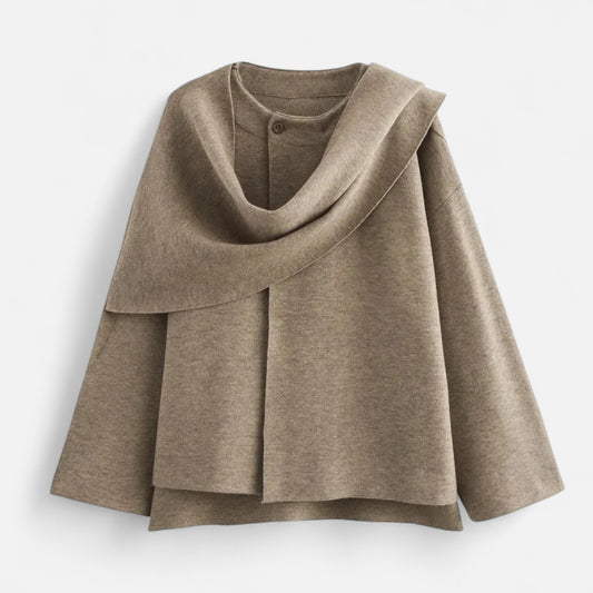 Lavie Moda | Manteau Hiver Femme avec Écharpe Asymétrique – Élégance Douillette Demi-Saison